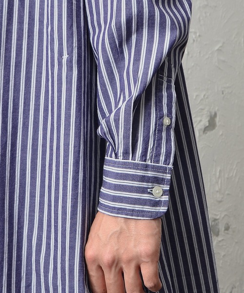 MinoriTY(マイノリティ)の「メンズ長袖ブロードビッグシルエットロングレギュラーシャツ(シャツ/ブラウス・メンズ・ホワイト/ストライプ/ブラック・L/M)」の16枚目の写真