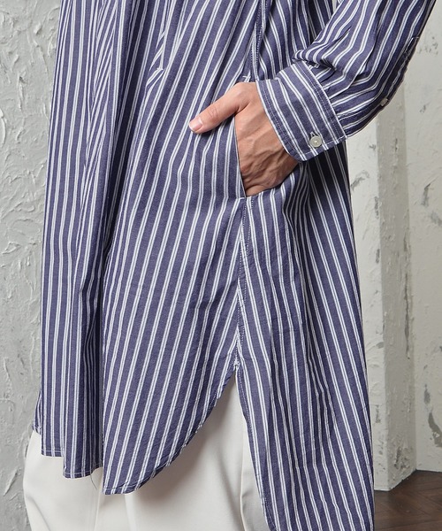 MinoriTY(マイノリティ)の「メンズ長袖ブロードビッグシルエットロングレギュラーシャツ(シャツ/ブラウス・メンズ・ホワイト/ストライプ/ブラック・L/M)」の12枚目の写真