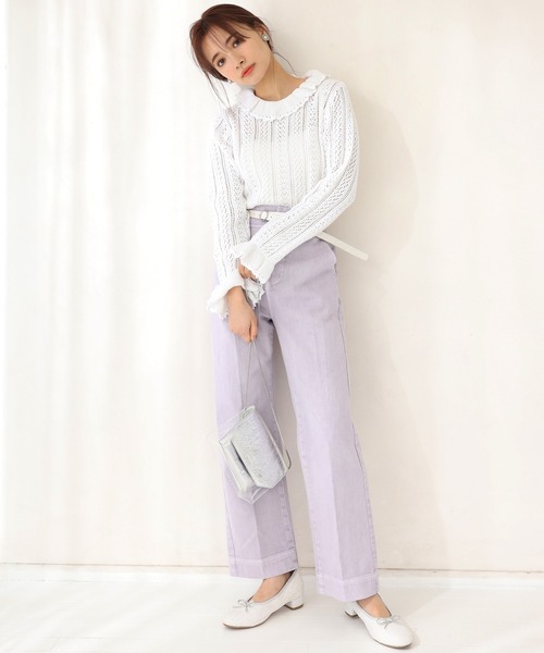 one after another NICE CLAUP（ワンアフターアナザーナイスクラップ）の「ベルト付アソートデニムパンツ（デニムパンツ・レディース・ライトブルー/ネイビー/アイボリー/ラベンダー・SMALL/MEDIUM）」の20枚目の写真