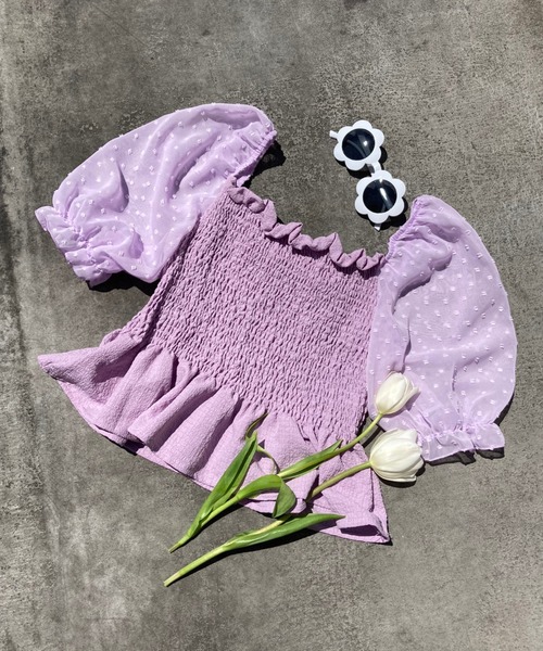 WC（ダブル シー）の「WC/ドットチュールトップス（シャツ/ブラウス・レディース・ブラック/ホワイト/ライトパープル・FREE）」の3枚目の写真