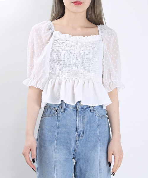 WC（ダブル シー）の「WC/ドットチュールトップス（シャツ/ブラウス・レディース・ブラック/ホワイト/ライトパープル・FREE）」の10枚目の写真