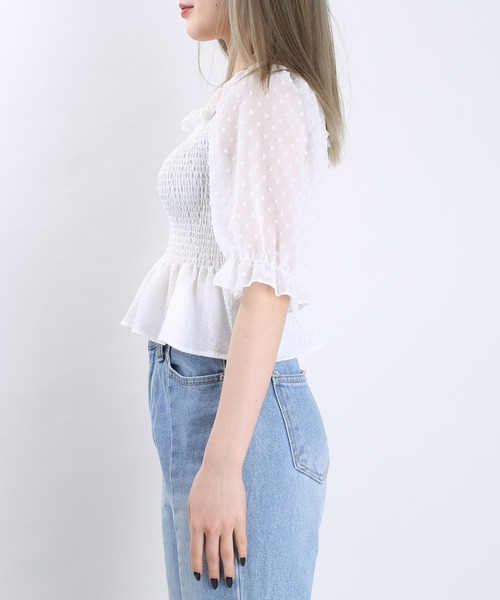 WC（ダブル シー）の「WC/ドットチュールトップス（シャツ/ブラウス・レディース・ブラック/ホワイト/ライトパープル・FREE）」の11枚目の写真
