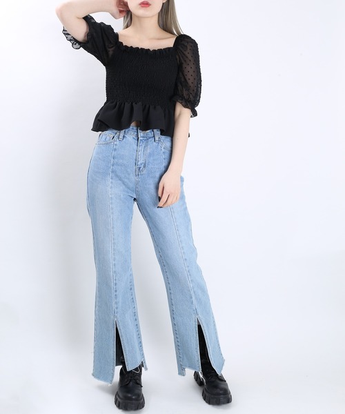 WC（ダブル シー）の「WC/ドットチュールトップス（シャツ/ブラウス・レディース・ブラック/ホワイト/ライトパープル・FREE）」の9枚目の写真