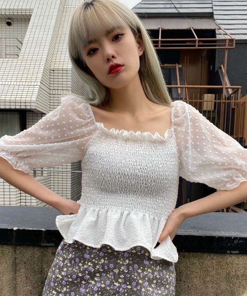 WC（ダブル シー）の「WC/ドットチュールトップス（シャツ/ブラウス・レディース・ブラック/ホワイト/ライトパープル・FREE）」の5枚目の写真