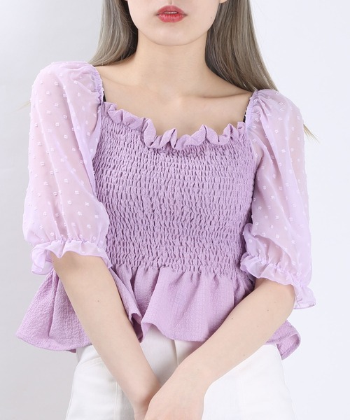 WC（ダブル シー）の「WC/ドットチュールトップス（シャツ/ブラウス・レディース・ブラック/ホワイト/ライトパープル・FREE）」の7枚目の写真