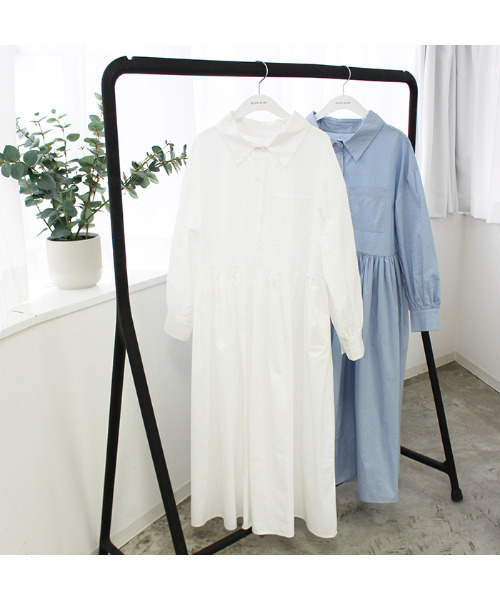 MODE ROBE（モードローブ）の「ギャザーロングシャツワンピース（シャツワンピース・レディース・ブルー/ホワイト・FREE）」の11枚目の写真