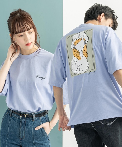 Rocky Monroe(ロッキーモンロー)の「KANGOL カンゴール 別注 オーバーサイズ イラスト グラフィックバックプリントT(Tシャツ/カットソー・メンズ・ブラウン/グレイッシュベージュ/グリーン/オフホワイト/ピンク/パープル/サックスブルー/ブラック・M/S/L/XL)」の7枚目の写真