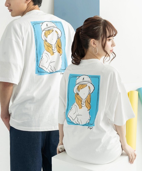 Rocky Monroe(ロッキーモンロー)の「KANGOL カンゴール 別注 オーバーサイズ イラスト グラフィックバックプリントT(Tシャツ/カットソー・メンズ・ブラウン/グレイッシュベージュ/グリーン/オフホワイト/ピンク/パープル/サックスブルー/ブラック・M/S/L/XL)」の2枚目の写真