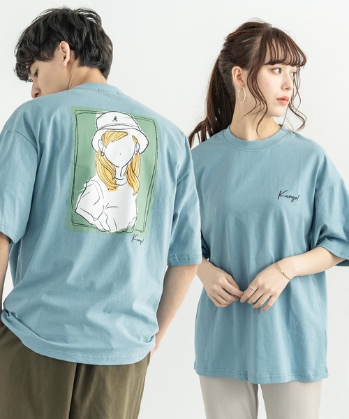 Rocky Monroe(ロッキーモンロー)の「KANGOL カンゴール 別注 オーバーサイズ イラスト グラフィックバックプリントT(Tシャツ/カットソー・メンズ・ブラウン/グレイッシュベージュ/グリーン/オフホワイト/ピンク/パープル/サックスブルー/ブラック・M/S/L/XL)」の6枚目の写真