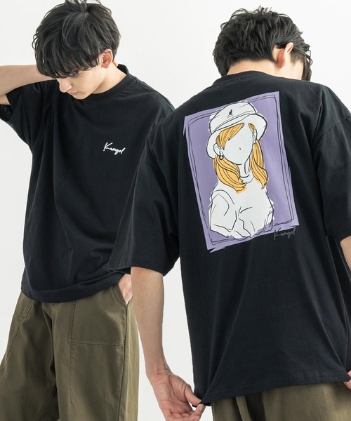 Rocky Monroe(ロッキーモンロー)の「KANGOL カンゴール 別注 オーバーサイズ イラスト グラフィックバックプリントT(Tシャツ/カットソー・メンズ・ブラウン/グレイッシュベージュ/グリーン/オフホワイト/ピンク/パープル/サックスブルー/ブラック・M/S/L/XL)」の3枚目の写真