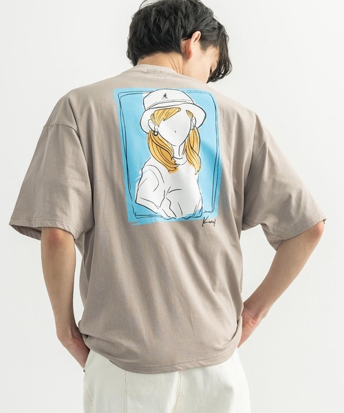 Rocky Monroe(ロッキーモンロー)の「KANGOL カンゴール 別注 オーバーサイズ イラスト グラフィックバックプリントT(Tシャツ/カットソー・メンズ・ブラウン/グレイッシュベージュ/グリーン/オフホワイト/ピンク/パープル/サックスブルー/ブラック・M/S/L/XL)」の20枚目の写真