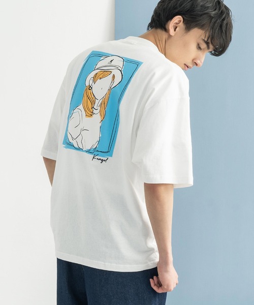 Rocky Monroe(ロッキーモンロー)の「KANGOL カンゴール 別注 オーバーサイズ イラスト グラフィックバックプリントT(Tシャツ/カットソー・メンズ・ブラウン/グレイッシュベージュ/グリーン/オフホワイト/ピンク/パープル/サックスブルー/ブラック・M/S/L/XL)」の9枚目の写真