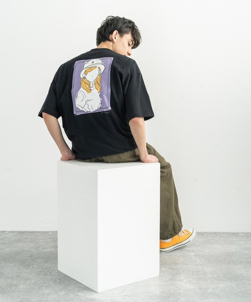 Rocky Monroe(ロッキーモンロー)の「KANGOL カンゴール 別注 オーバーサイズ イラスト グラフィックバックプリントT(Tシャツ/カットソー・メンズ・ブラウン/グレイッシュベージュ/グリーン/オフホワイト/ピンク/パープル/サックスブルー/ブラック・M/S/L/XL)」の15枚目の写真