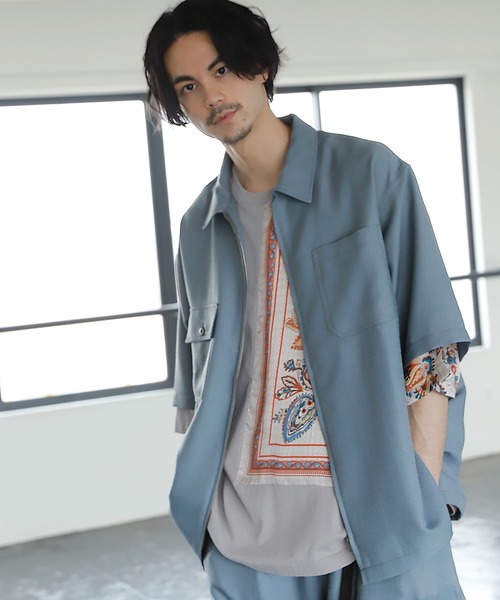 niko and...（ニコアンド）の「半袖ZIPワークシャツ（シャツ/ブラウス・メンズ・ネイビー/ブルー・MEDIUM/LARGE）」の2枚目の写真