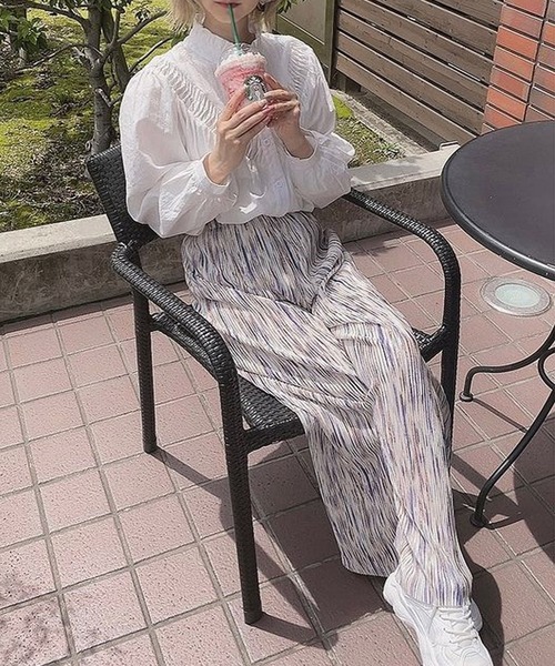 SMILE ORCHID（スマイルオーキッド）の「セルフカットルーズシルエットニュアンス柄リラックスパンツ（その他パンツ・レディース・ブラック/パープル/ブルー/グレー・FREE）」の12枚目の写真