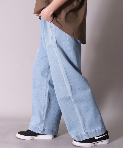 BAYBLO（ベイブロ）の「(BB)【ユニセックス】デニム ワイド タック パンツ（デニムパンツ・メンズ・ダークインディゴブルー/ライトインディゴブルー/ワンウォッシュ・LARGE/MEDIUM/X-LARGE）」の7枚目の写真