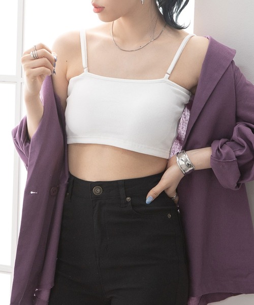 Newlyme（ニューリーミー）の「ストラップ付インナーカップベアトップ（キャミソール・レディース・ホワイト/ブラック/モカ・LARGE/X-LARGE/MEDIUM/SMALL/XX-LARGE）」の2枚目の写真