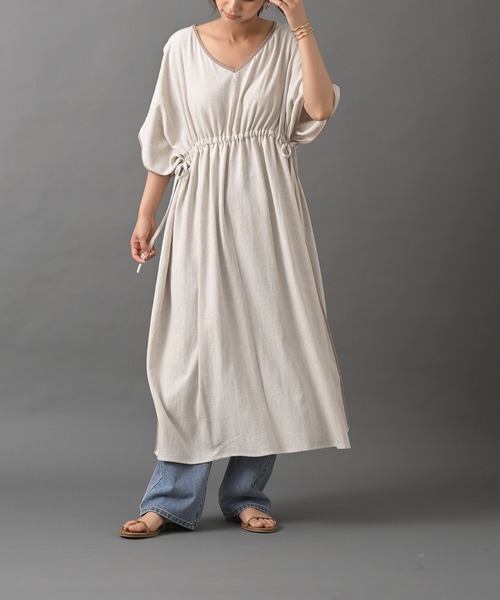 R・P・S pura(アールピーエスピューラ)の「【WEB限定】pura カフタンワンピース(ワンピース・レディース・カーキ/アイボリー/モカ・フリー)」の2枚目の写真