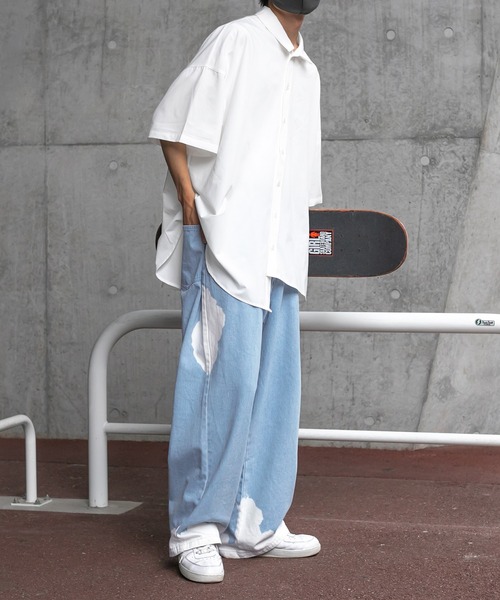 Perushu（ペルーシュ）の「リフレクターロゴバックボタンアシメシャツ（シャツ/ブラウス・メンズ・ホワイト/ライトグリーン/サックスブルー・MEDIUM/LARGE）」の7枚目の写真