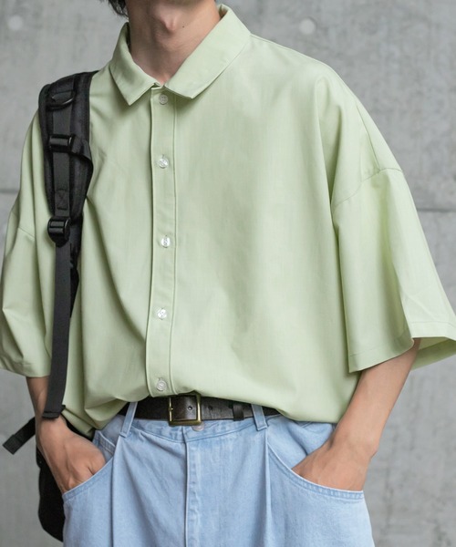 Perushu（ペルーシュ）の「リフレクターロゴバックボタンアシメシャツ（シャツ/ブラウス・メンズ・ホワイト/ライトグリーン/サックスブルー・MEDIUM/LARGE）」の21枚目の写真