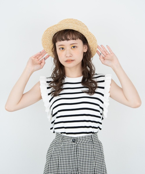 MERLOT(メルロー)の「ボーダーフリルニット(ニット/セーター・レディース・ホワイト/ネイビー/レッド・FREE)」の5枚目の写真