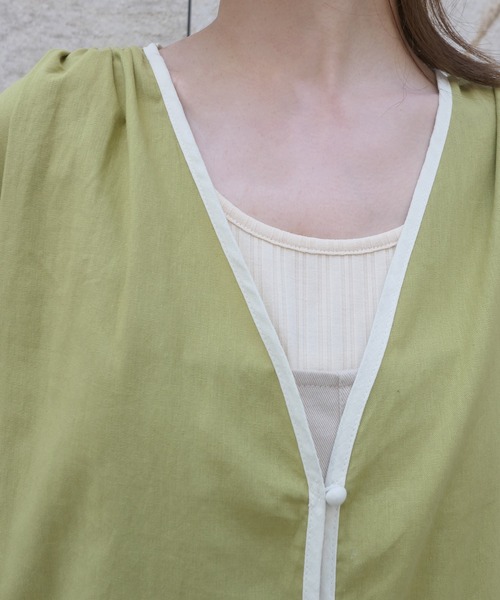 CORNERS（コーナーズ）の「リネンタッチパイピングガウンワンピ（ワンピース・レディース・ベージュ/ライム/アイボリー・M）」の7枚目の写真