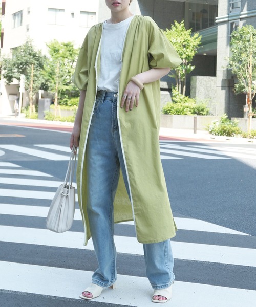 CORNERS（コーナーズ）の「リネンタッチパイピングガウンワンピ（ワンピース・レディース・ベージュ/ライム/アイボリー・M）」の15枚目の写真