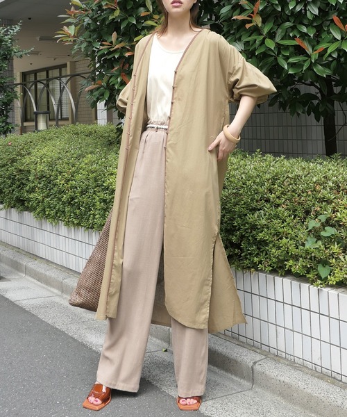 CORNERS（コーナーズ）の「リネンタッチパイピングガウンワンピ（ワンピース・レディース・ベージュ/ライム/アイボリー・M）」の14枚目の写真