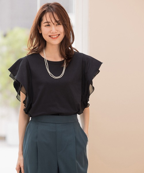 GLOBAL WORK（グローバルワーク）の「リラックス美人袖フレア/955513（Tシャツ/カットソー・レディース・アッシュグレー/ブラック/その他/モカ・MEDIUM/LARGE）」の2枚目の写真