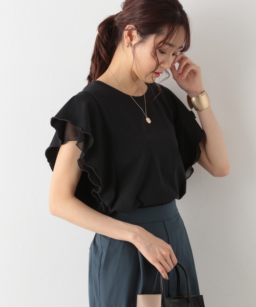 GLOBAL WORK（グローバルワーク）の「リラックス美人袖フレア/955513（Tシャツ/カットソー・レディース・アッシュグレー/ブラック/その他/モカ・MEDIUM/LARGE）」の6枚目の写真