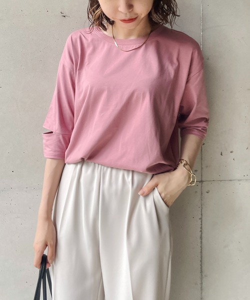 CAPRICIEUX LE'MAGE(カプリシューレマージュ)の「カットアウトスリーブTシャツ(Tシャツ/カットソー・レディース・ホワイト/ブラック/ピンク・FREE)」の11枚目の写真