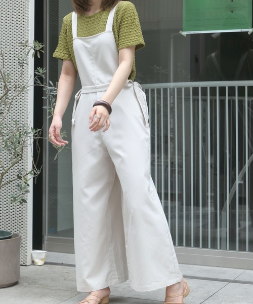 CORNERS（コーナーズ）の「サイドリボンツイルサロペット（サロペット/オーバーオール・レディース・ライトベージュ/ブラック/ベージュ系その他・M）」の7枚目の写真