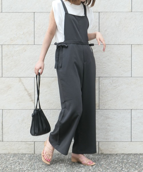 CORNERS（コーナーズ）の「サイドリボンツイルサロペット（サロペット/オーバーオール・レディース・ライトベージュ/ブラック/ベージュ系その他・M）」の9枚目の写真