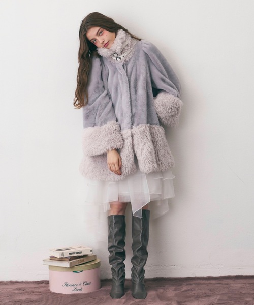 ラベルエチュード　ベルヴィンテージ　袖ファーリラックスコート ラベルエチュード ベルヴィンテージ 袖ファーリラックスコート