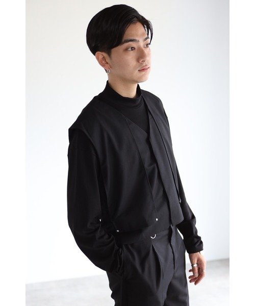 CREARE -LINO-（クレアーレリノ）の「レイヤード 比翼開き ノーカラーベスト/ジレ<セットアップ>（ベスト・メンズ・ブラック/グレイッシュベージュ/カーキ・M/L）」の7枚目の写真