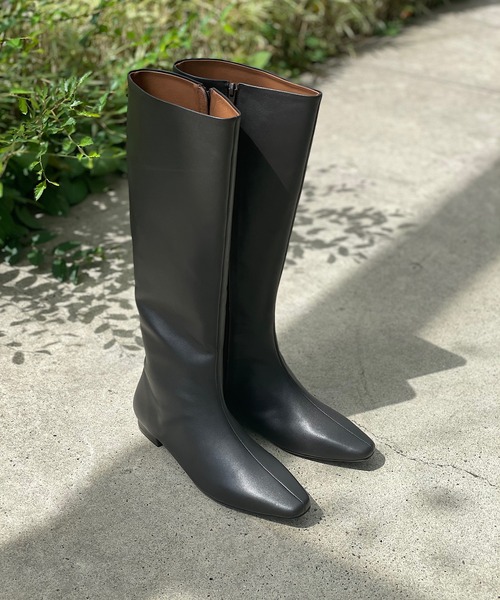 RIVE DROITE(リヴドロワ)の「すっきり美脚見え スクエアトゥロングブーツ(ブーツ・レディース・ブラック/ダークブラウン・23.5/24.5)」の1枚目の写真