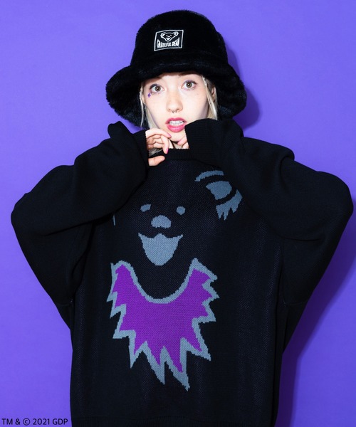 Candy Stripper(キャンディストリッパー)の「//GRATEFUL DEAD×Candy Stripper//DEAD BEAR FACE ニット(ニット/セーター・レディース・ブラック/パープル/ライム・2)」の4枚目の写真