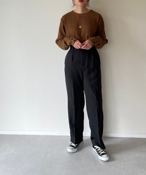 y/m by misato（イムバイミサト）の「エステルツイルトラウザーパンツ（スラックス・レディース・ブラック/ベージュ・FREE）」の8枚目の写真