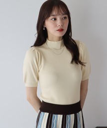 パフスリーブ半袖なめらかニット
