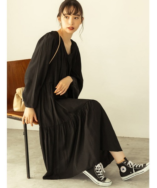 fifth（フィフス）の「Vネックティアードワンピース（ワンピース・レディース・パープル/ブラウン/ブラック・MEDIUM）」の2枚目の写真