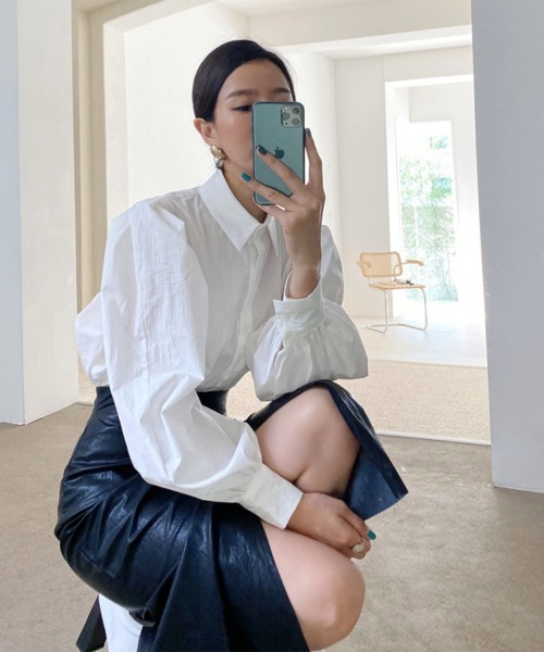 a lot of love（ア ロット オブ ラブ）の「ハイウエスト　フェイクレザー　スリットスカート（スカート・レディース・ブラック・S/M）」の20枚目の写真