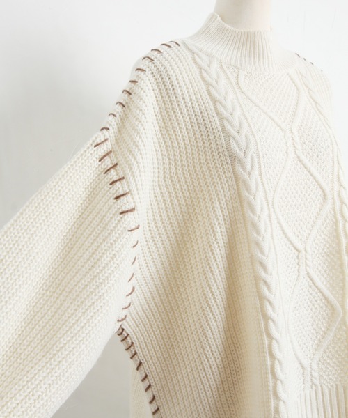 &. NOSTALGIA（アンドドットノスタルジア）の「【ZOZO限定】ハンドステッチケーブルニット（ニット/セーター・レディース・ブラック/アイボリー/モカ・FREE）」の12枚目の写真