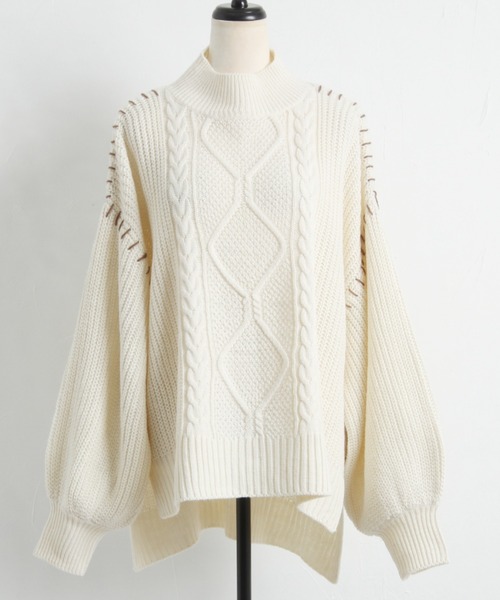 &. NOSTALGIA（アンドドットノスタルジア）の「【ZOZO限定】ハンドステッチケーブルニット（ニット/セーター・レディース・ブラック/アイボリー/モカ・FREE）」の21枚目の写真