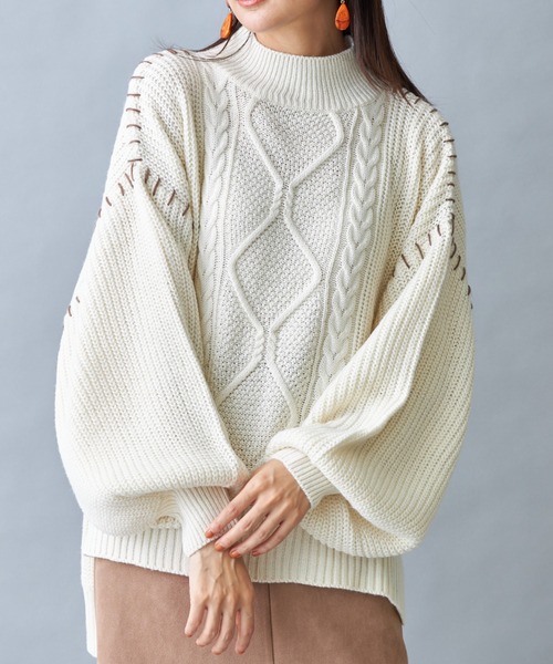 &. NOSTALGIA（アンドドットノスタルジア）の「【ZOZO限定】ハンドステッチケーブルニット（ニット/セーター・レディース・ブラック/アイボリー/モカ・FREE）」の4枚目の写真