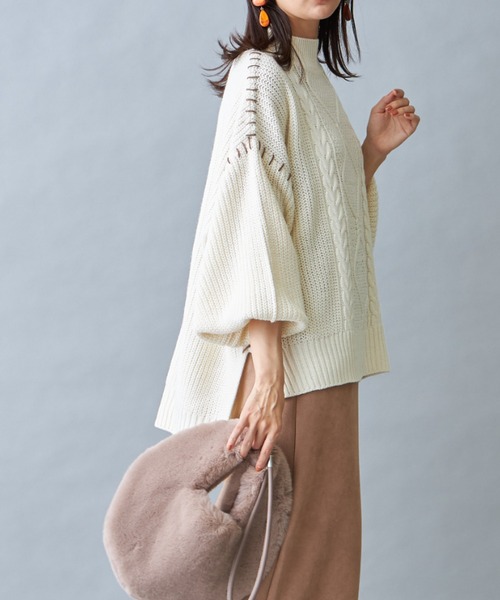 &. NOSTALGIA（アンドドットノスタルジア）の「【ZOZO限定】ハンドステッチケーブルニット（ニット/セーター・レディース・ブラック/アイボリー/モカ・FREE）」の7枚目の写真