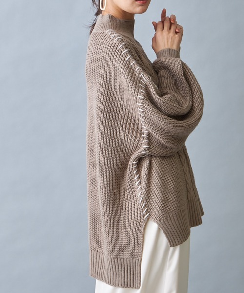 &. NOSTALGIA（アンドドットノスタルジア）の「【ZOZO限定】ハンドステッチケーブルニット（ニット/セーター・レディース・ブラック/アイボリー/モカ・FREE）」の9枚目の写真