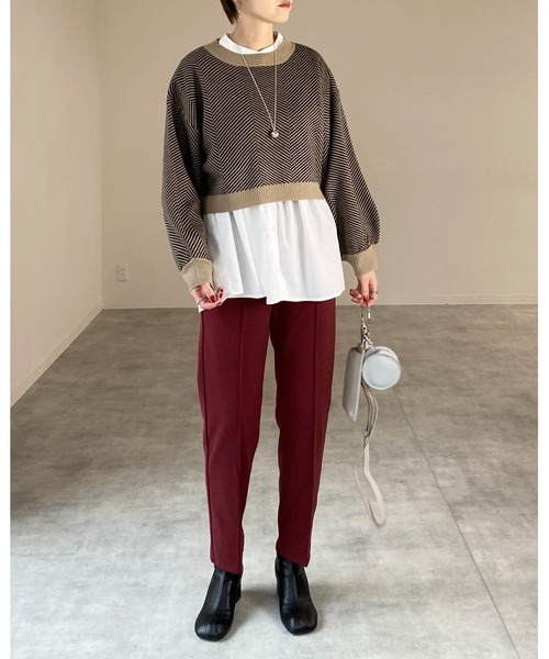 She's Closet（シーズクローゼット）の「クルーネック長袖ヘリンボーンジャガードニットプルオーバー（ニット/セーター・レディース・ブラック/グレー/ベージュ・FREE）」の19枚目の写真