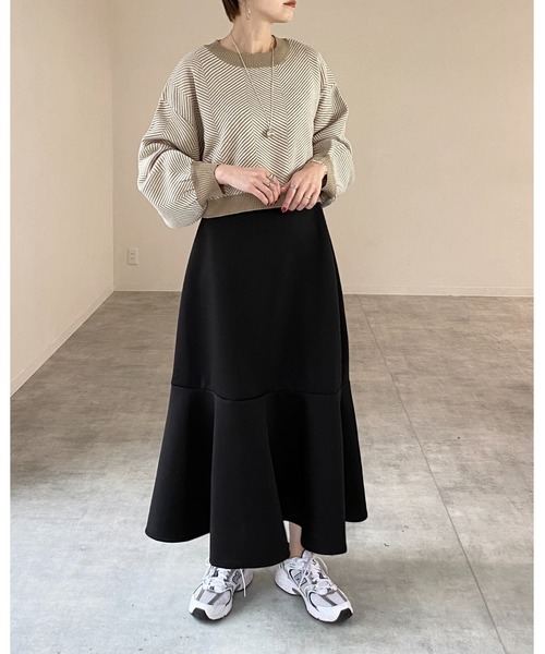 She's Closet（シーズクローゼット）の「クルーネック長袖ヘリンボーンジャガードニットプルオーバー（ニット/セーター・レディース・ブラック/グレー/ベージュ・FREE）」の21枚目の写真