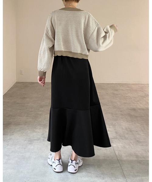 She's Closet（シーズクローゼット）の「クルーネック長袖ヘリンボーンジャガードニットプルオーバー（ニット/セーター・レディース・ブラック/グレー/ベージュ・FREE）」の6枚目の写真