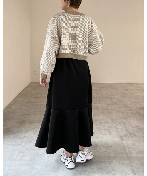 She's Closet（シーズクローゼット）の「クルーネック長袖ヘリンボーンジャガードニットプルオーバー（ニット/セーター・レディース・ブラック/グレー/ベージュ・FREE）」の7枚目の写真